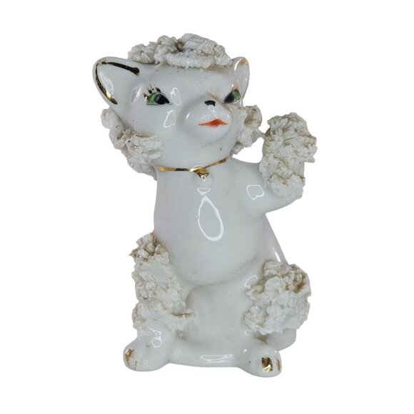 Vintage White Ceramic Spaghetti Kitten Cat Figurine 1950s MCM *FLAW* - Picture 1 of 8